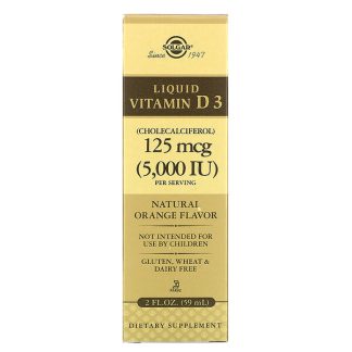 Solgar, Liquid Vitamin D3, Natural Orange Flavor, 125 mcg (5,000 IU), 2 fl oz (59 ml)