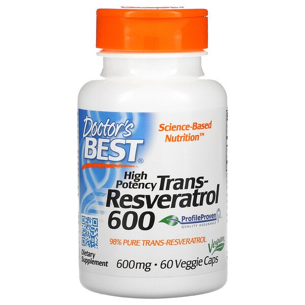Doctor's Best, High Potency Trans-Resveratrol 600, 600 mg, 60 Veggie Caps 1 Doctor's Best, High Potency Trans-Resveratrol 600, 600 mg, 60 Veggie Caps