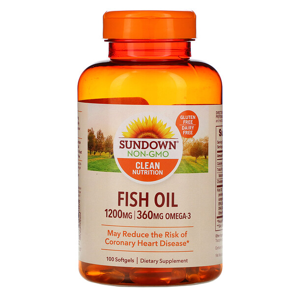 Sundown Naturals, Fish Oil, 1,200 mg, 100 Softgels 1 Sundown Naturals, Fish Oil, 1,200 mg, 100 Softgels