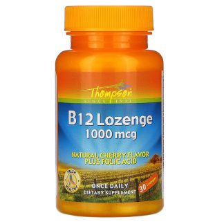Thompson, B12 Lozenge, Natural Cherry Flavor, 1000 mcg, 30 Lozenges