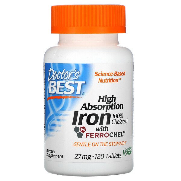 Doctor's Best, High Absorption Iron with Ferrochel, 27 mg, 120 Tablets 1 Doctor's Best, High Absorption Iron with Ferrochel, 27 mg, 120 Tablets