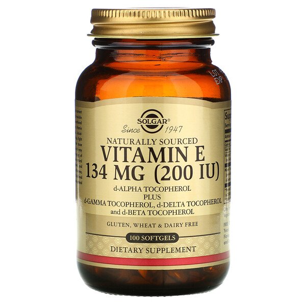 Solgar, Naturally Sourced Vitamin E, 134 mg (200 IU), 100 Softgels 1 Solgar, Naturally Sourced Vitamin E, 134 mg (200 IU), 100 Softgels