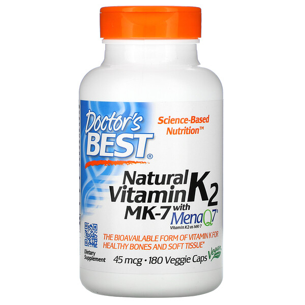 Doctor's Best, Natural Vitamin K2 MK-7 with MenaQ7, 45 mcg, 180 Veggie Caps 1 Doctor's Best, Natural Vitamin K2 MK-7 with MenaQ7, 45 mcg, 180 Veggie Caps