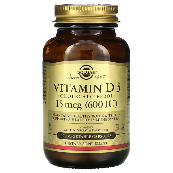 Solgar, Vitamin D3 (Cholecalciferol), 15 mcg (600 IU), 120 Vegetable Capsules 1 Solgar, Vitamin D3 (Cholecalciferol), 15 mcg (600 IU), 120 Vegetable Capsules