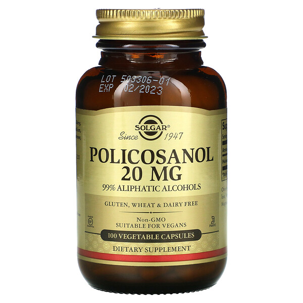 Solgar, Policosanol, 20 mg, 100 Vegetable Capsules 1 Solgar, Policosanol, 20 mg, 100 Vegetable Capsules