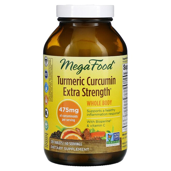 MegaFood, Turmeric Curcumin Extra Strength, Whole Body, 237.5 mg, 120