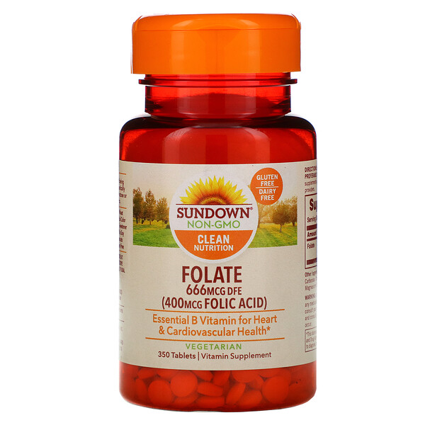 Sundown Naturals, Folate, 666 mcg DFE, 350 Tablets 1 Sundown Naturals, Folate, 666 mcg DFE, 350 Tablets