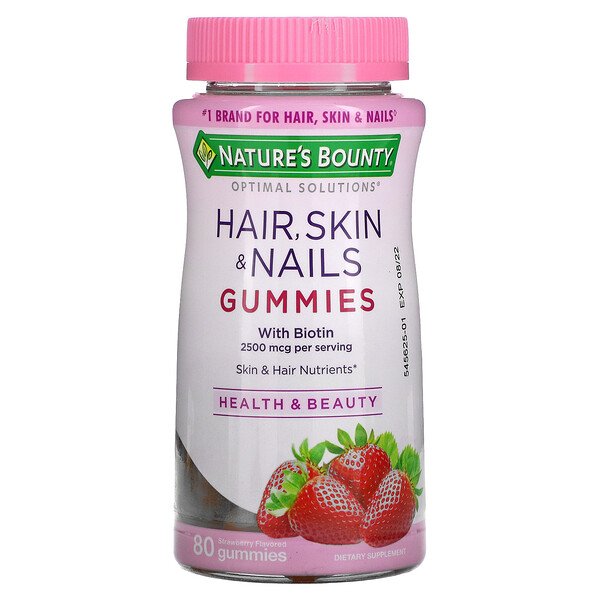 Nature's Bounty, Optimal Solutions, Hair, Skin & Nails Gummies with Biotin, Strawberry, 1,250 mcg, 80 GummiesSingapore Nature's Bounty, Optimal Solutions, Hair, Skin & Nails Gummies with Biotin, Strawberry, 1,250 mcg, 80 GummiesSingapore