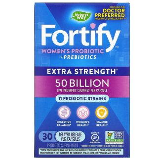 Nature's Way, Fortify Women's Probiotic + Prebiotics, Extra Strength, 50 Billion, 30 Delayed-Release Veg. Capsules