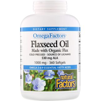 Natural Factors, Omega Factors, Flaxseed Oil, 1000 mg, 360 Softgels