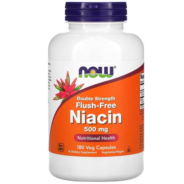 NOW Foods, Niacin, Flush-Free, Double Strength, 500 mg, 180 Veg Capsules 1 NOW Foods, Niacin, Flush-Free, Double Strength, 500 mg, 180 Veg Capsules