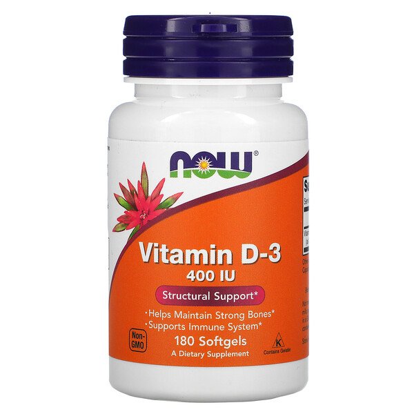 NOW Foods, Vitamin D-3, Structural Support, 10 mcg (400 IU), 180 Softgels 1 NOW Foods, Vitamin D-3, Structural Support, 10 mcg (400 IU), 180 Softgels