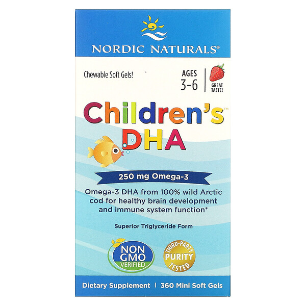 Nordic Naturals, Children's DHA, Ages 3-6, Strawberry, 250 mg, 360 Mini Soft Gels 1 Nordic Naturals, Children's DHA, Ages 3-6, Strawberry, 250 mg, 360 Mini Soft Gels