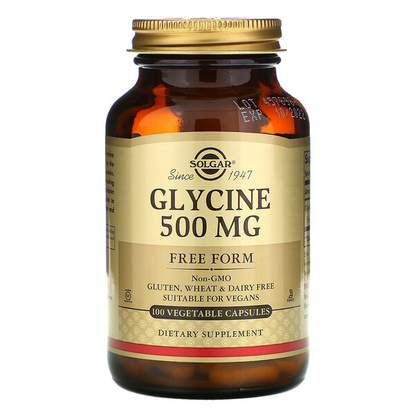 Solgar, Glycine, 500 mg, 100 Vegetable Capsules 1 Solgar, Glycine, 500 mg, 100 Vegetable Capsules