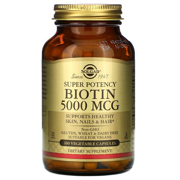 Solgar, Biotin, 5,000 mcg, 100 Vegetable Capsules 1 Solgar, Biotin, 5,000 mcg, 100 Vegetable Capsules