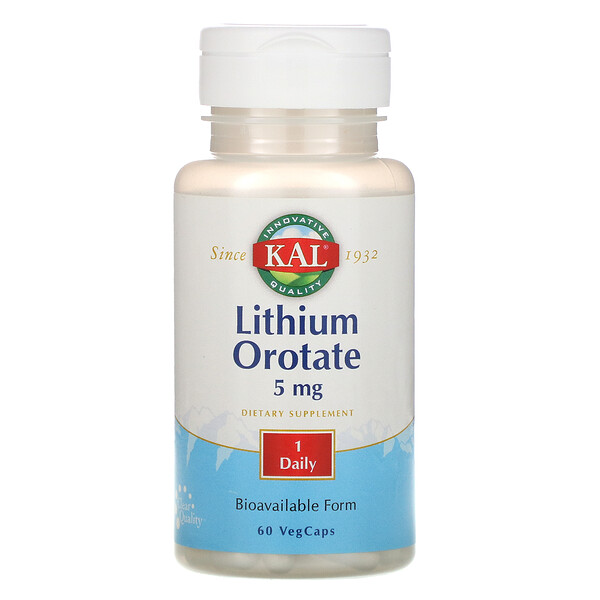 KAL, Lithium Orotate, 5 mg, 60 VegCaps 1 KAL, Lithium Orotate, 5 mg, 60 VegCaps