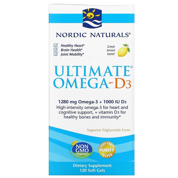 Nordic Naturals, Ultimate Omega-D3, Lemon, 640 mg, 120 Soft Gels 1 Nordic Naturals, Ultimate Omega-D3, Lemon, 640 mg, 120 Soft Gels