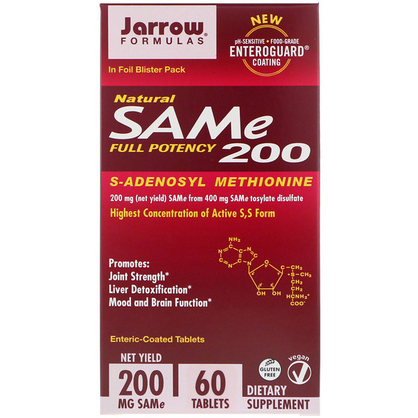 Jarrow Formulas, Natural SAM-e (S-Adenosyl-L-Methionine) 200, 200 mg, 60 Enteric-Coated Tablets 1 Jarrow Formulas, Natural SAM-e (S-Adenosyl-L-Methionine) 200, 200 mg, 60 Enteric-Coated Tablets