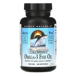 Source Naturals, Arctic Pure, Omega-3 Fish Oil, Ultra Potency, 850 mg, 60 Softgels