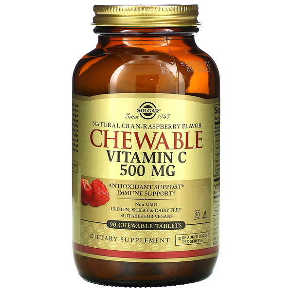 Solgar, Chewable Vitamin C, Natural Cran-Raspberry, 500 mg, 90 Chewable Tablets 1 Solgar, Chewable Vitamin C, Natural Cran-Raspberry, 500 mg, 90 Chewable Tablets