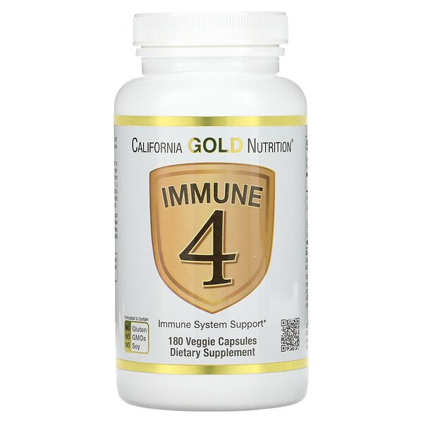 California Gold Nutrition, Immune 4, Immune System Support, 180 Veggie Capsules 1 California Gold Nutrition, Immune 4, Immune System Support, 180 Veggie Capsules