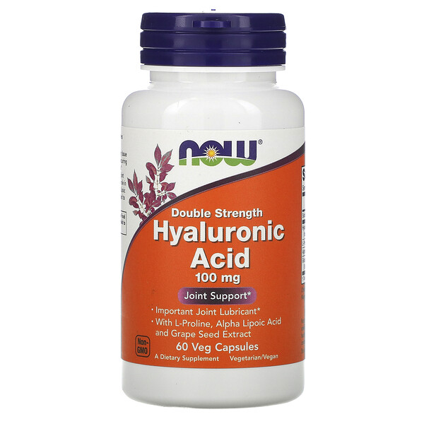 NOW Foods, Hyaluronic Acid, Double Strength, 100 mg, 60 Veg Capsules 1 NOW Foods, Hyaluronic Acid, Double Strength, 100 mg, 60 Veg Capsules