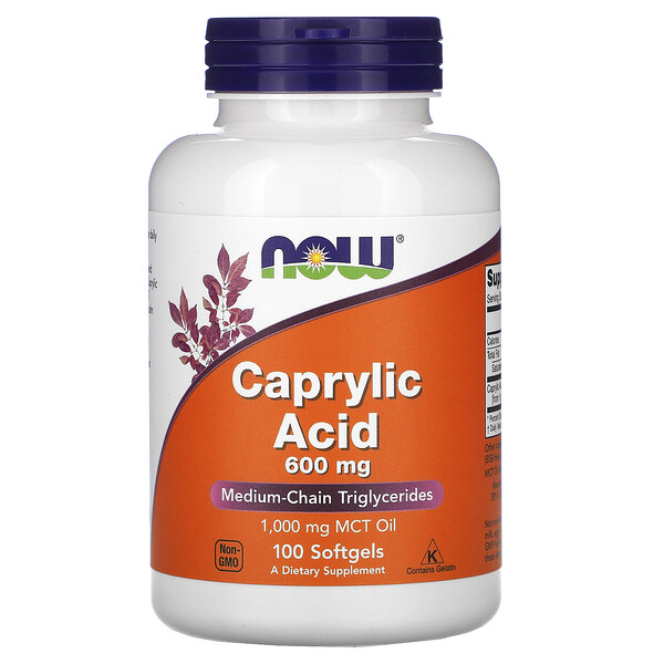 NOW Foods, Caprylic Acid, 600 mg, 100 Softgels 1 NOW Foods, Caprylic Acid, 600 mg, 100 Softgels