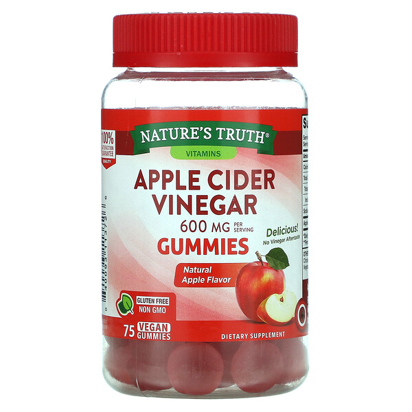 Nature's Truth, Apple Cider Vinegar, Natural Apple, 600 mg, 75 Vegan Gummies 1 Nature's Truth, Apple Cider Vinegar, Natural Apple, 600 mg, 75 Vegan Gummies