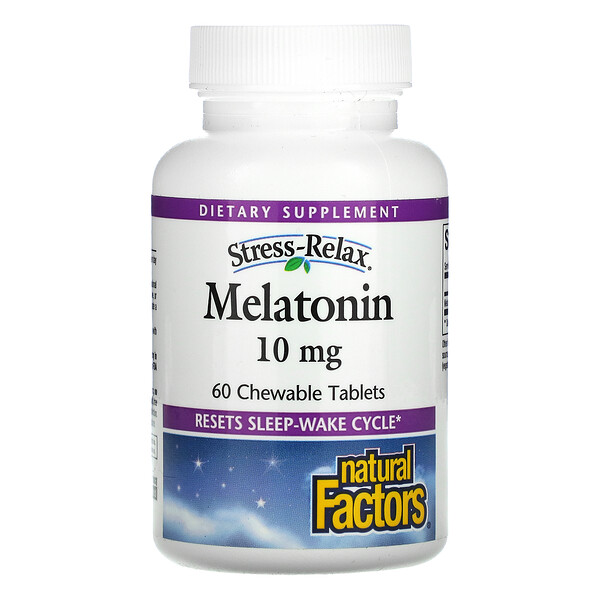 Natural Factors, Stress-Relax, Melatonin, 10 mg, 60 Chewable Tablets 1 Natural Factors, Stress-Relax, Melatonin, 10 mg, 60 Chewable Tablets