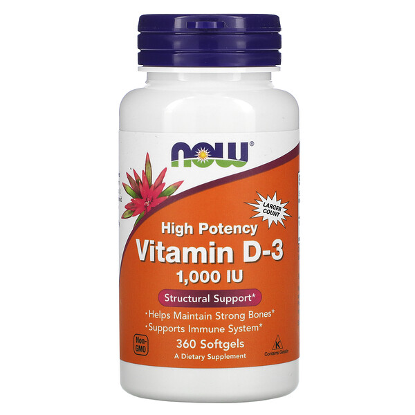 NOW Foods, Vitamin D-3, 25 mcg (1,000 IU), 360 Softgels 1 NOW Foods, Vitamin D-3, 25 mcg (1,000 IU), 360 Softgels