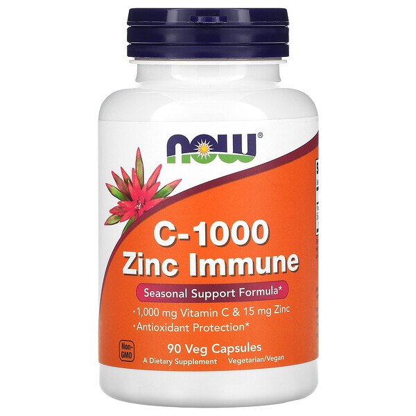NOW Foods, C-1000 Zinc Immune, Vitamin C, 1,000 mg & Zinc, 15 mg , 90 Veg Capsules 1 NOW Foods, C-1000 Zinc Immune, Vitamin C, 1,000 mg & Zinc, 15 mg , 90 Veg Capsules