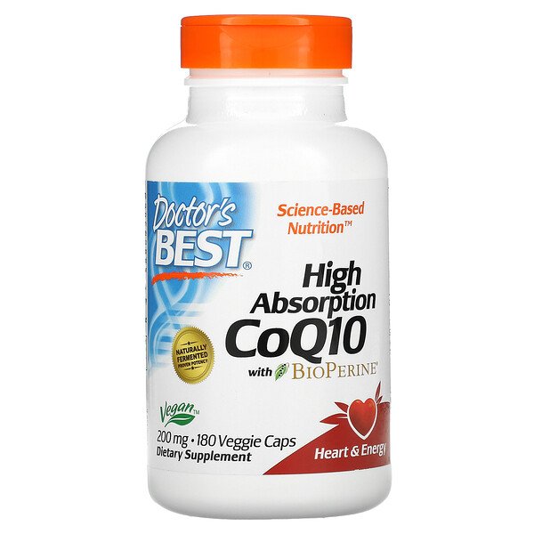 Doctor's Best, High Absorption CoQ10 with BioPerine, 200 mg, 180 Veggie Caps 1 Doctor's Best, High Absorption CoQ10 with BioPerine, 200 mg, 180 Veggie Caps