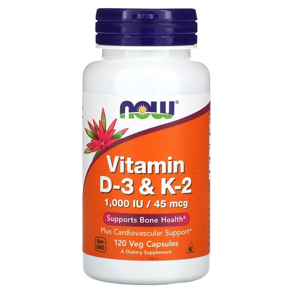 NOW Foods, Vitamin D-3 & K-2, 120 Veg Capsules 1 NOW Foods, Vitamin D-3 & K-2, 120 Veg Capsules