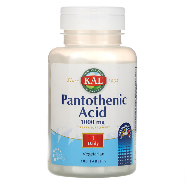 KAL, Pantothenic Acid, 1000 mg, 100 Tablets 1 KAL, Pantothenic Acid, 1000 mg, 100 Tablets