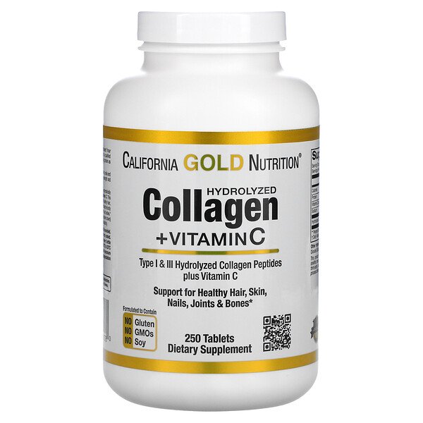 California Gold Nutrition, Hydrolyzed Collagen Peptides + Vitamin C, Type I & III, 250 Tablets 1 California Gold Nutrition, Hydrolyzed Collagen Peptides + Vitamin C, Type I & III, 250 Tablets