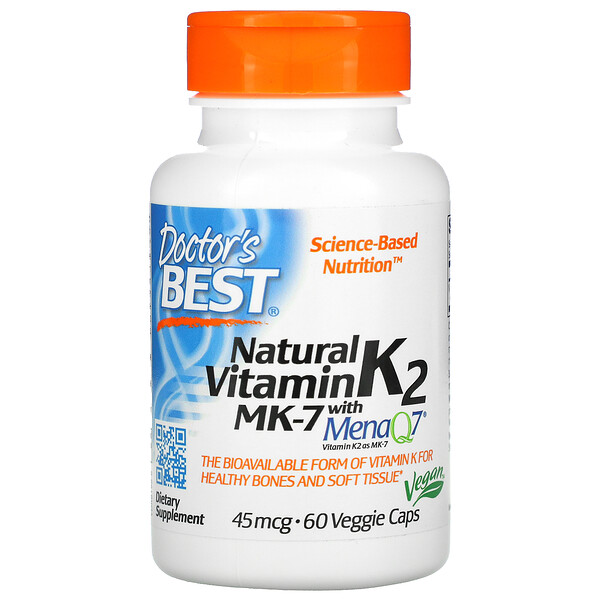 Doctor's Best, Natural Vitamin K2 MK-7 with MenaQ7, 45 mcg, 60 Veggie Caps 1 Doctor's Best, Natural Vitamin K2 MK-7 with MenaQ7, 45 mcg, 60 Veggie Caps