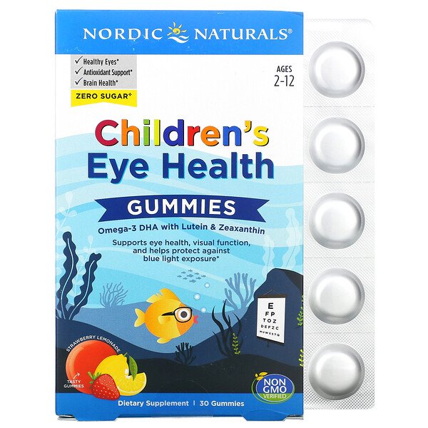 Nordic Naturals, Children's Eye Health Gummies, Ages 2-12, Strawberry Lemonade, 30 Gummies 1 Nordic Naturals, Children's Eye Health Gummies, Ages 2-12, Strawberry Lemonade, 30 Gummies