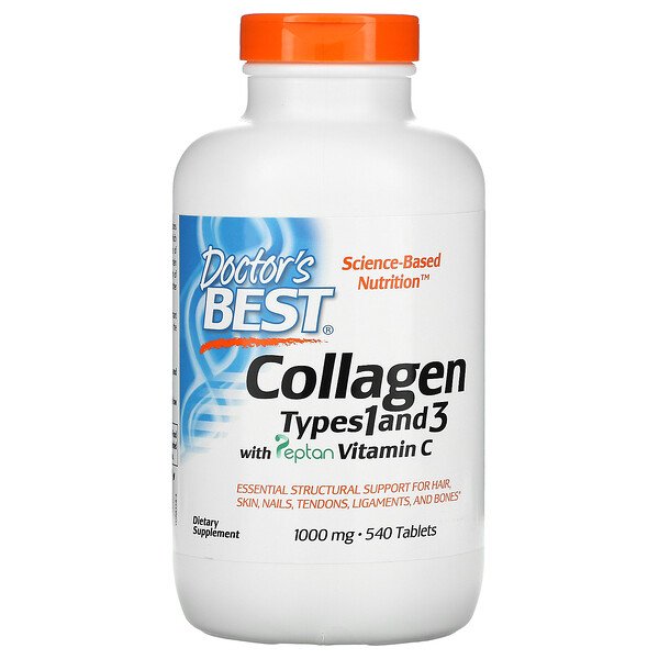 Doctor's Best, Collagen Types 1 and 3 with Peptan and Vitamin C, 1,000 mg, 540 TabletsSingapore