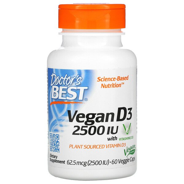 Doctor's Best, Vegan D3 with Vitashine D3, 2,500 IU, 60 Veggie Caps 1 Doctor's Best, Vegan D3 with Vitashine D3, 2,500 IU, 60 Veggie Caps