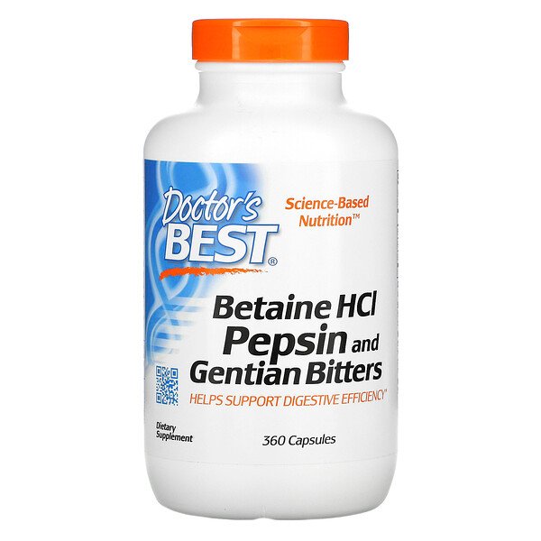 Doctor's Best, Betaine HCL, Pepsin and Gentian Bitters, 360 Capsules 1 Doctor's Best, Betaine HCL, Pepsin and Gentian Bitters, 360 Capsules