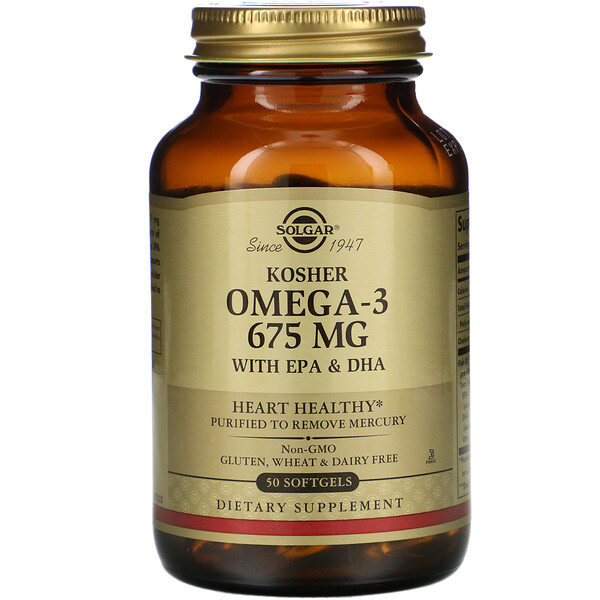 Solgar, Kosher Omega-3, 675 mg, 50 Softgels 1 Solgar, Kosher Omega-3, 675 mg, 50 Softgels