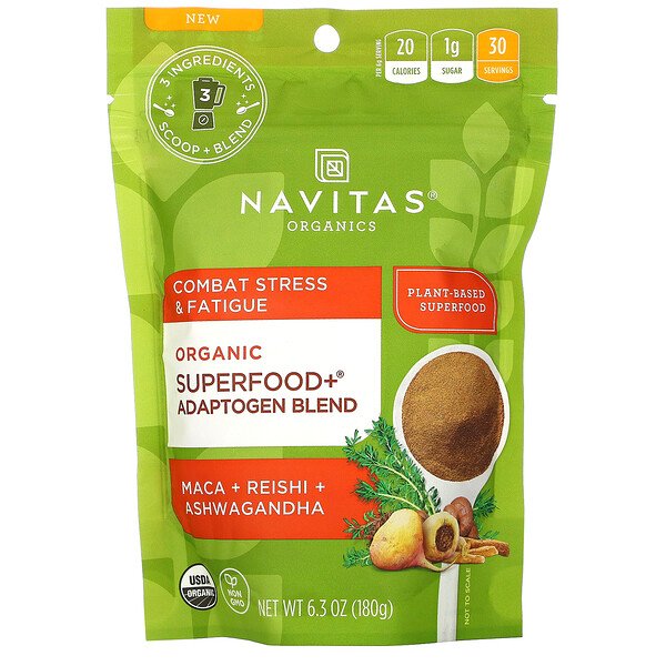 Navitas Organics, Organic Superfood+ Adaptogen Blend, Maca + Reishi + Ashwagandha, 6 Navitas Organics, Organic Superfood+ Adaptogen Blend, Maca + Reishi + Ashwagandha, 6.3 oz (180 g)