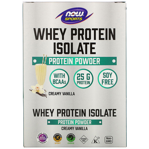 NOW Foods, Sports, Whey Protein Isolate, Creamy Vanilla, 8 Packets, 1 NOW Foods, Sports, Whey Protein Isolate, Creamy Vanilla, 8 Packets, 1.13 oz (32 g) Each