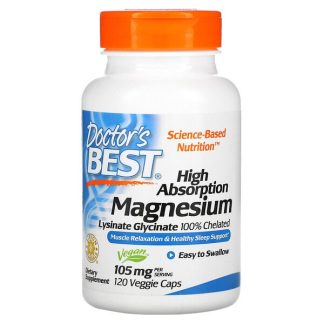 Doctor's Best, High Absorption Magnesium, Lysinate Glycinate 100% Chelated, 52.5 mg, 120 Veggie Caps