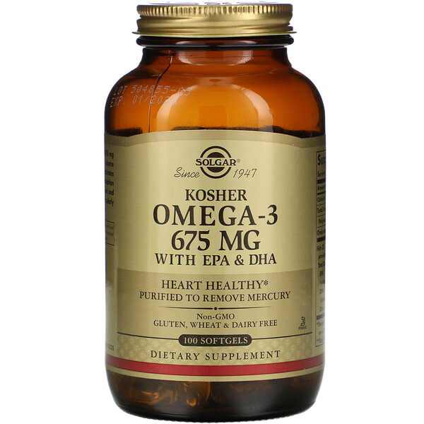Solgar, Kosher Omega-3, 675 mg, 100 Softgels 1 Solgar, Kosher Omega-3, 675 mg, 100 Softgels