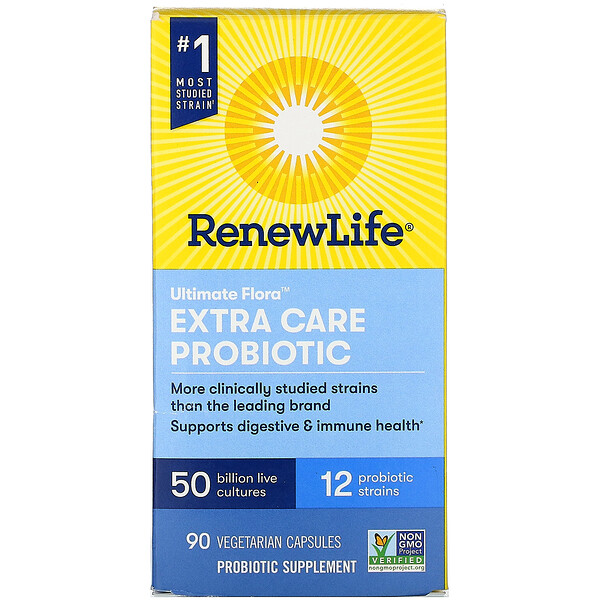 Renew Life, Ultimate Flora, Extra Care Probiotic, 50 Billion Live Cultures, 90 Vegetarian Capsules 1 Renew Life, Ultimate Flora, Extra Care Probiotic, 50 Billion Live Cultures, 90 Vegetarian Capsules