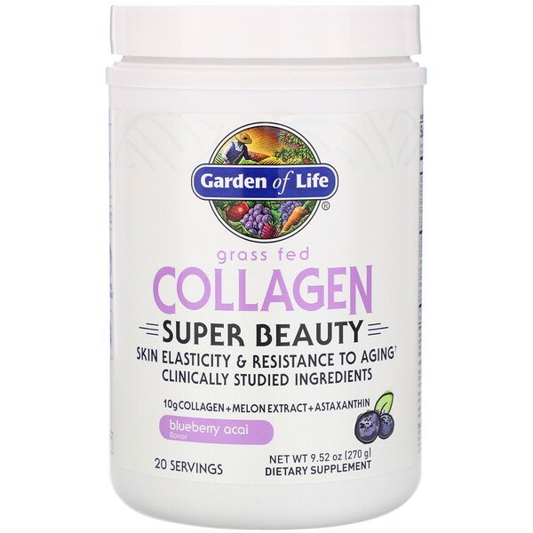 Garden of Life, Grass Fed Collagen, Super Beauty, Blueberry Acai, 9 Garden of Life, Grass Fed Collagen, Super Beauty, Blueberry Acai, 9.52 oz (270 g)
