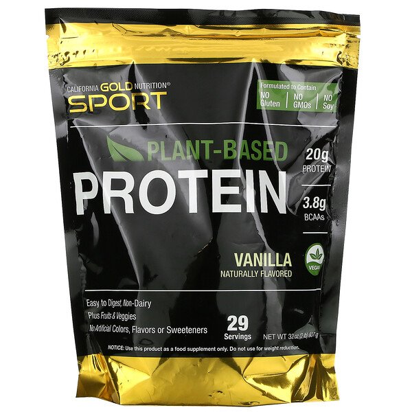 California Gold Nutrition, Vanilla Flavor Plant-Based Protein, Vegan, Easy to Digest, 2 lb (907 g) 1 California Gold Nutrition, Vanilla Flavor Plant-Based Protein, Vegan, Easy to Digest, 2 lb (907 g)