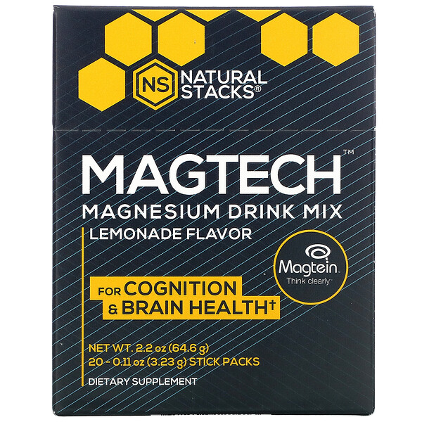 Natural Stacks, MagTech, Magnesium Drink Mix, Lemonade, 20 Stick Packs, 0.11 oz (3 Natural Stacks, MagTech, Magnesium Drink Mix, Lemonade, 20 Stick Packs, 0.11 oz (3.23 g) Each