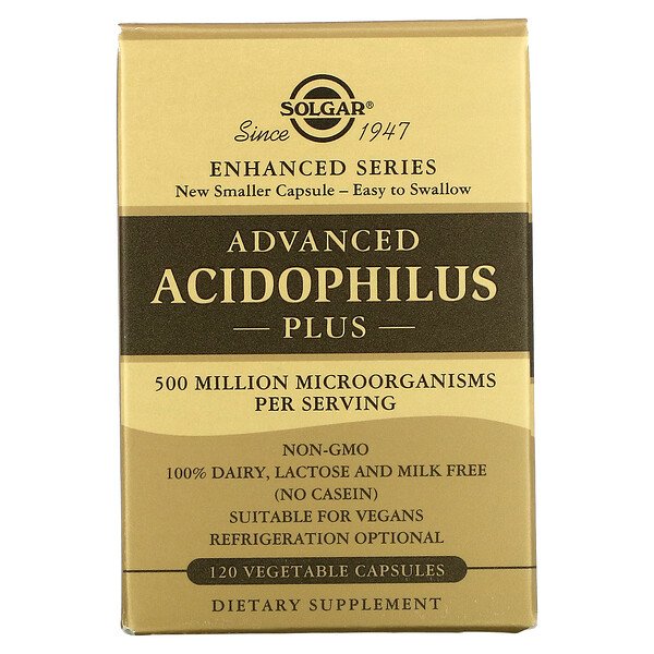 Solgar, Advanced Acidophilus Plus, 120 Vegetable Capsules 1 Solgar, Advanced Acidophilus Plus, 120 Vegetable Capsules